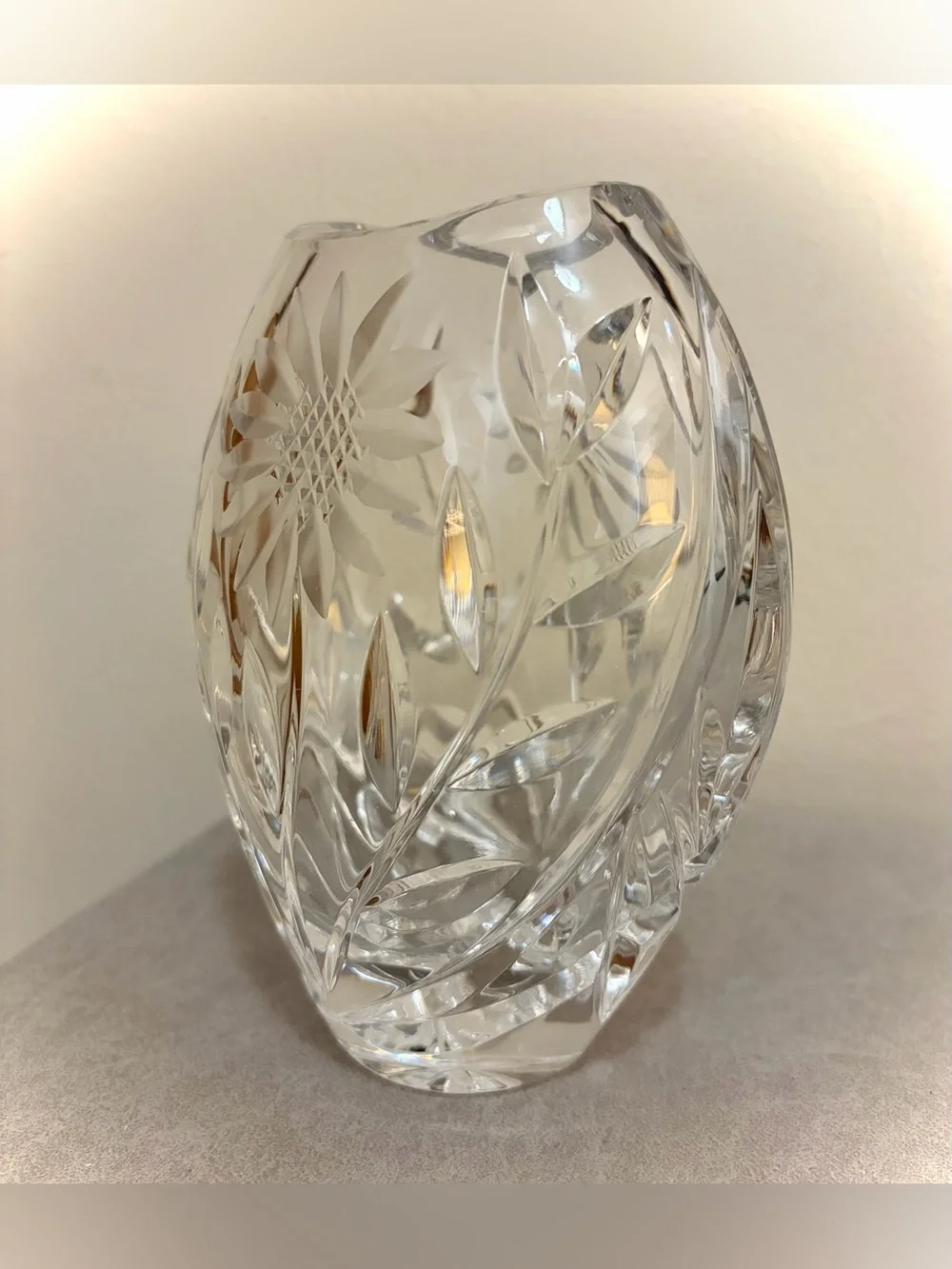 German Lausitzer Margaret Sunflower Lead Crystal Vase Vintage 1960s W Germany